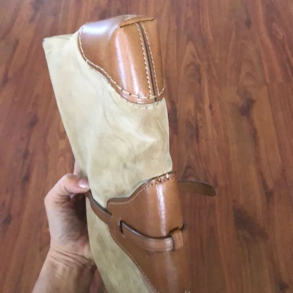 Tumi Suede and leather beige tan clutch handbag